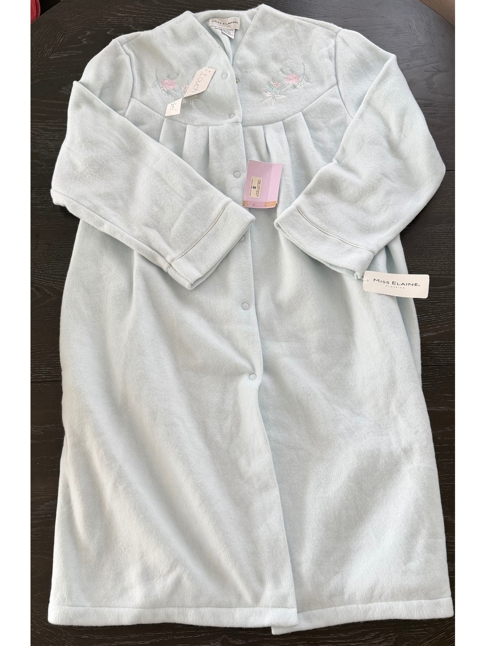 Miss Elaine Classics Aqua Embroidered Button-Front Bed Jacket Size L
